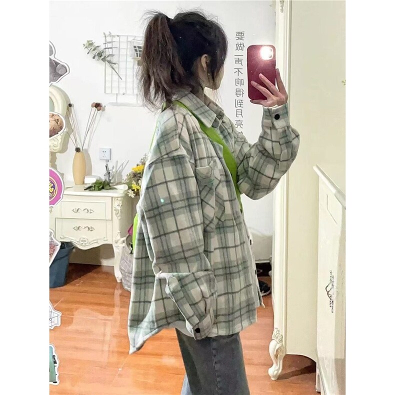 韩版格子衬衫女薄款外套日系新款春夏宽松休闲百搭小众长袖衬衣潮,男装衬衫,星座506A