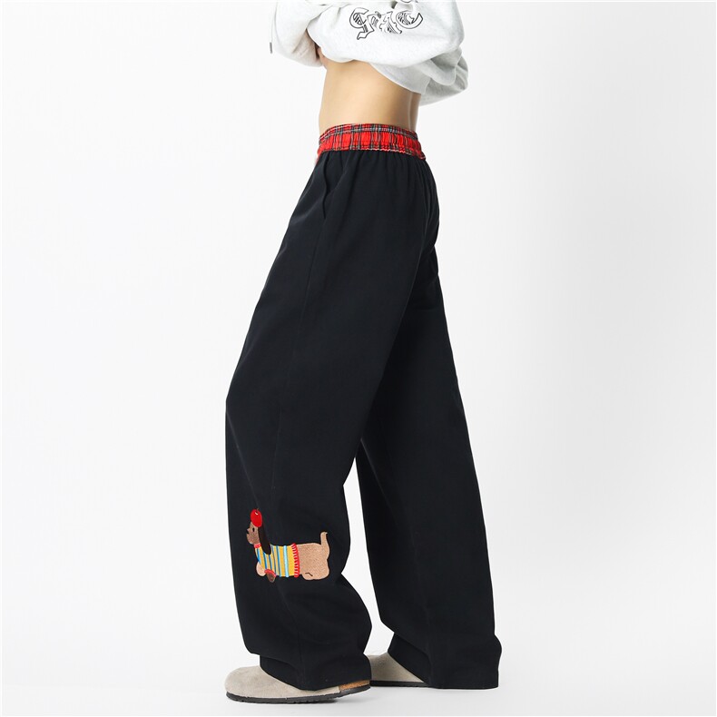抖音品质腊肠狗刺绣美式设计感宽松工装裤B315-K25329-特p42控78,男装休闲裤,电商B315