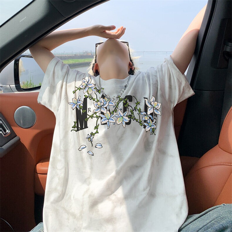图案已注册夏季重磅藤蔓花卉宽松短袖T恤男潮半袖体恤衫D086/P35,男装T恤,电商B209