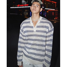 圆领轻薄松弛感条纹针织衫日系简约新款潮流百搭时尚M22，男装针织衫/毛衣，星座1116A（原606A-3）