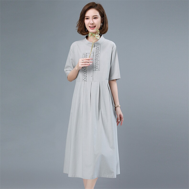 2021夏季新款简约休闲舒适气质刺绣棉麻连衣裙,女装连衣裙,依恋蒂丝