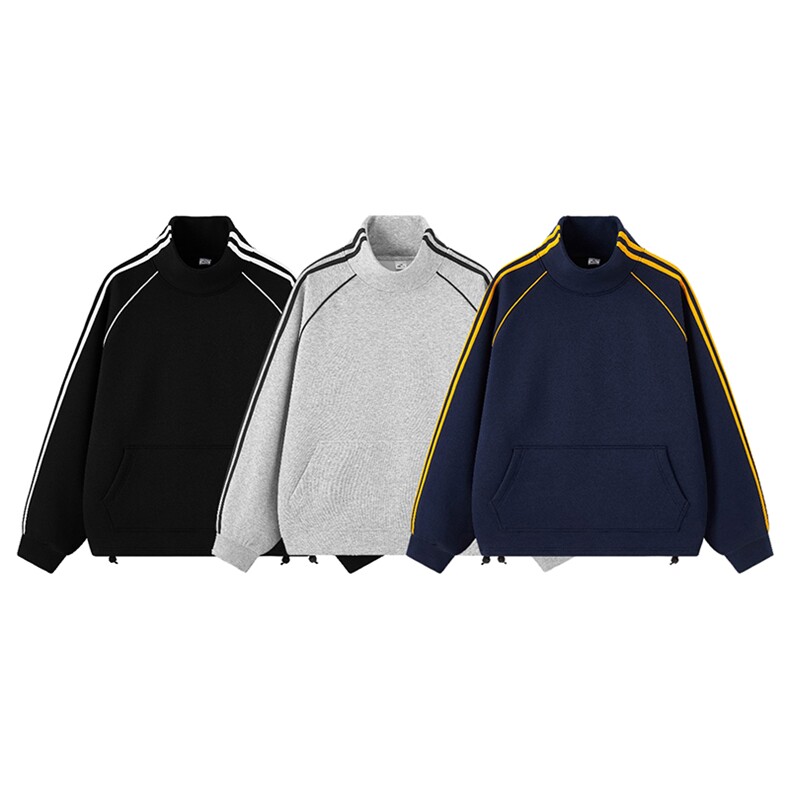 抖音得物高品质二开25秋冬美式高街重磅结构织带高领立领卫衣W66，男装卫衣，电商A486