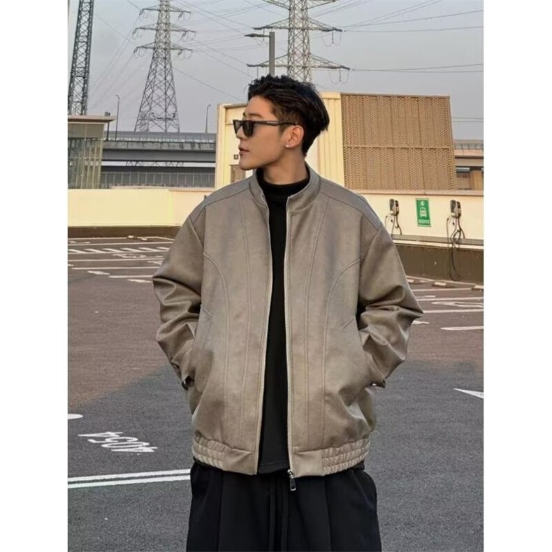 休闲复古立领修身韩版皮夹克外套男美式潮流百搭PU机车服户外皮衣,男装夹克,星座506A