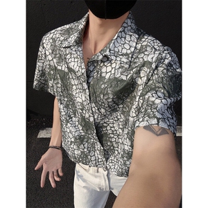 现货！夏季古着莽纹短袖衬衫男抖音得物可送样-EX50555-特P30图片