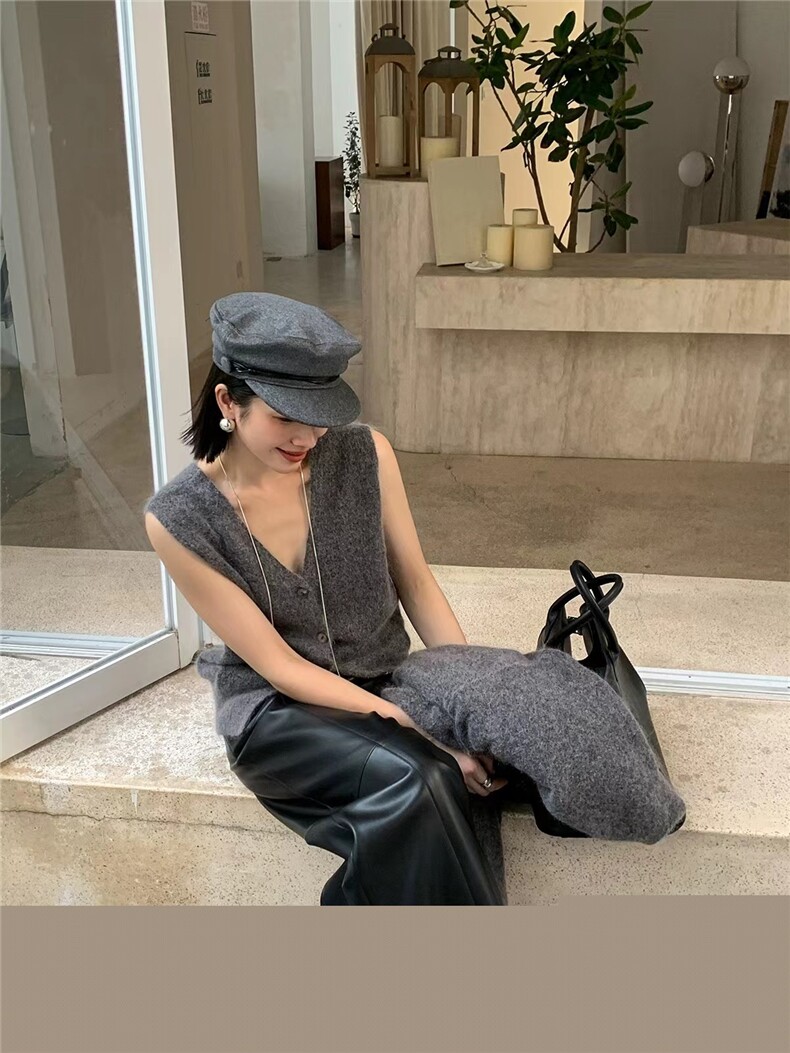韩版宽松慵懒风时尚羊绒马甲背心时尚潮流,女装马甲,五色羊羊绒