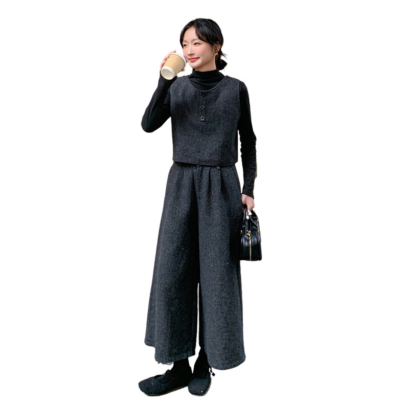 秋装现货设计感马甲阔腿裤三件套套装2503P185K278,女装套装/套裙,2C029