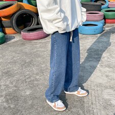 主推！宽松直筒拖地系绳牛仔裤长裤B377-K01-P38-限58，男装牛仔裤，电商B377
