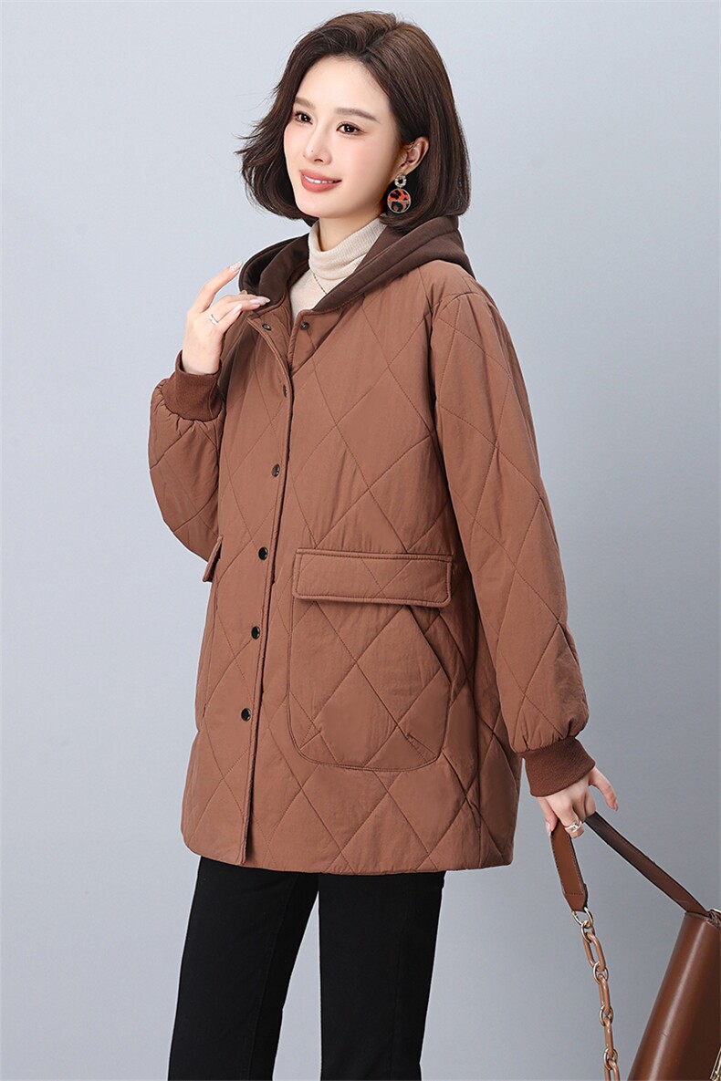 2024冬季新款潮中长款连帽夹棉菱格外套棉衣棉服女韩版休闲,女装棉衣/棉服,悦见她