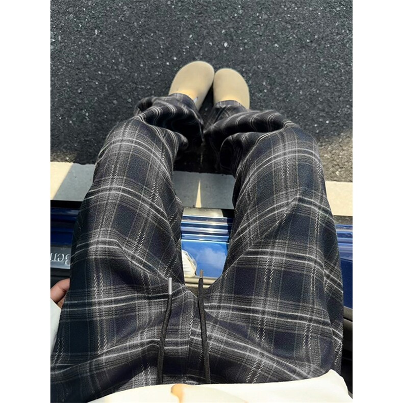 特批P45无差价秋季新款格子直筒抓毛大码休闲裤男女中性风K5979，男装休闲裤，电商A001