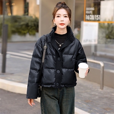 【BAO款现货】美拉德pu蛋白皮衣羽绒服女冬2025新款小个子白鸭绒，女装羽绒服，意芙