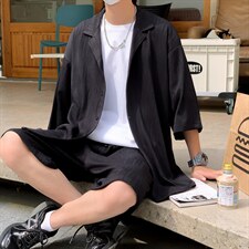 TZ65759/P75港风高品质冰丝短袖衬衫短裤套装男宽松潮两件套控108,男装休闲套装,电商A141