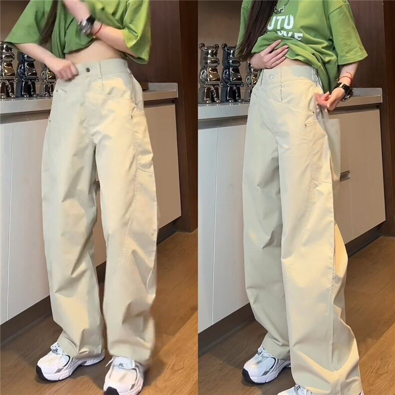 大口袋弯刀休闲裤男女春秋新款时尚百搭宽松纯色阔腿直筒工装裤潮,男装工装外套,电商B212（原钱塘6029）