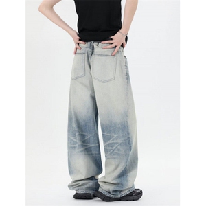 复古cleanfit猫须牛仔裤男女直筒微喇百搭弯刀拖地裤RK2866-P55图片