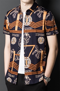 夏季短袖衬衫男士舒适高端商务休闲无痕免烫印花时尚衬衣P63图片