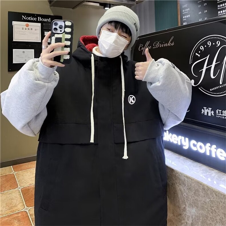 羊羔绒外套男冬季加厚棉衣潮牌假两件工装棉服Y6582P95,男装棉衣,星座1116-2