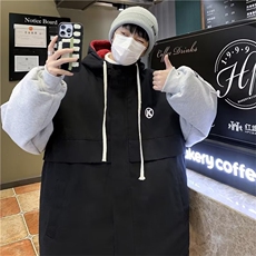 羊羔绒外套男冬季加厚棉衣潮牌假两件工装棉服Y6582P95，男装棉衣，星座1116-2