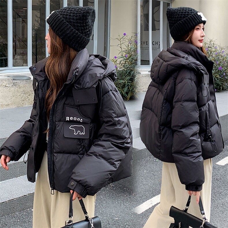 现货可推2025冬装新款气质加厚白鸭绒保暖短款连帽羽绒服女,女装羽绒服,时尚风爆