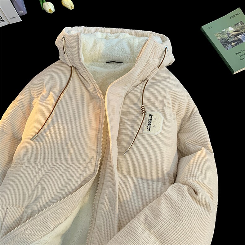 冬季青少年灯芯绒连帽棉衣潮牌羊羔毛加绒加厚棉服外套5305-P85图片