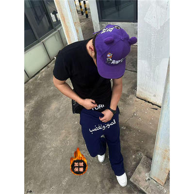 阿拉伯文刺绣弯刀卫裤男秋冬款微喇显瘦运动长裤美式休闲直筒裤子图片