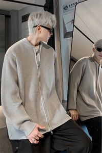 ! 棒球领双拉链开衫针织毛衣男 xh16-特p55图片
