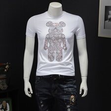 2021夏季丝光棉烫钻短袖T恤711-875P65M-5XL（假模），男装T恤，钱塘6066（原711）