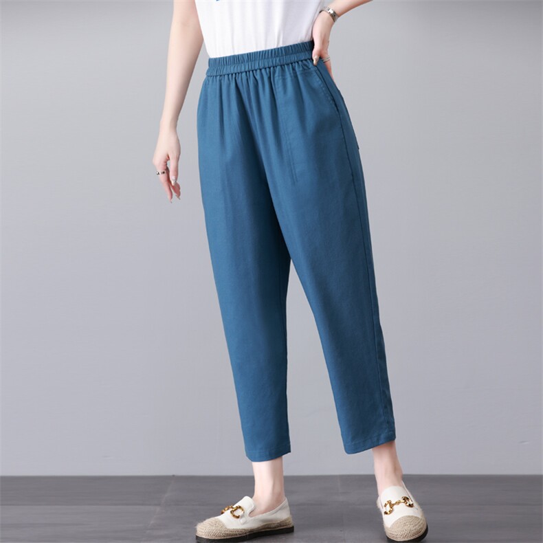 时尚棉麻宽松休闲裤女夏季新款高腰显瘦九分裤百搭舒适哈伦裤,女装休闲裤,依恋蒂丝