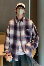 抖音秋格子衬衫男生外套长袖衬衣宽松港风DX505P5578，男装衬衫，电商B413-1