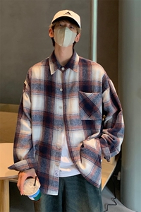 抖音 秋格子衬衫男生外套长袖衬衣宽松港风DX505P5578图片