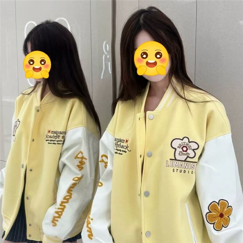 春秋时尚高街美式印花棒球服撞色拼接学生宽松显瘦休闲夹克女外套图片