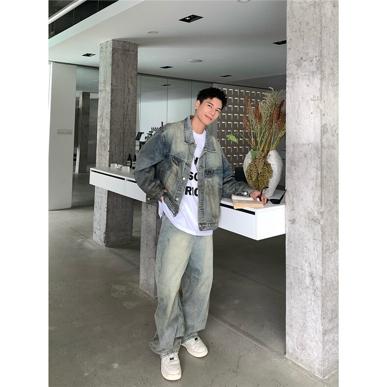 1506-1/JS1711/P73潮牌小众设计感做旧牛仔外套磨白水洗痞帅夹克,男装工装外套,星座1506-1