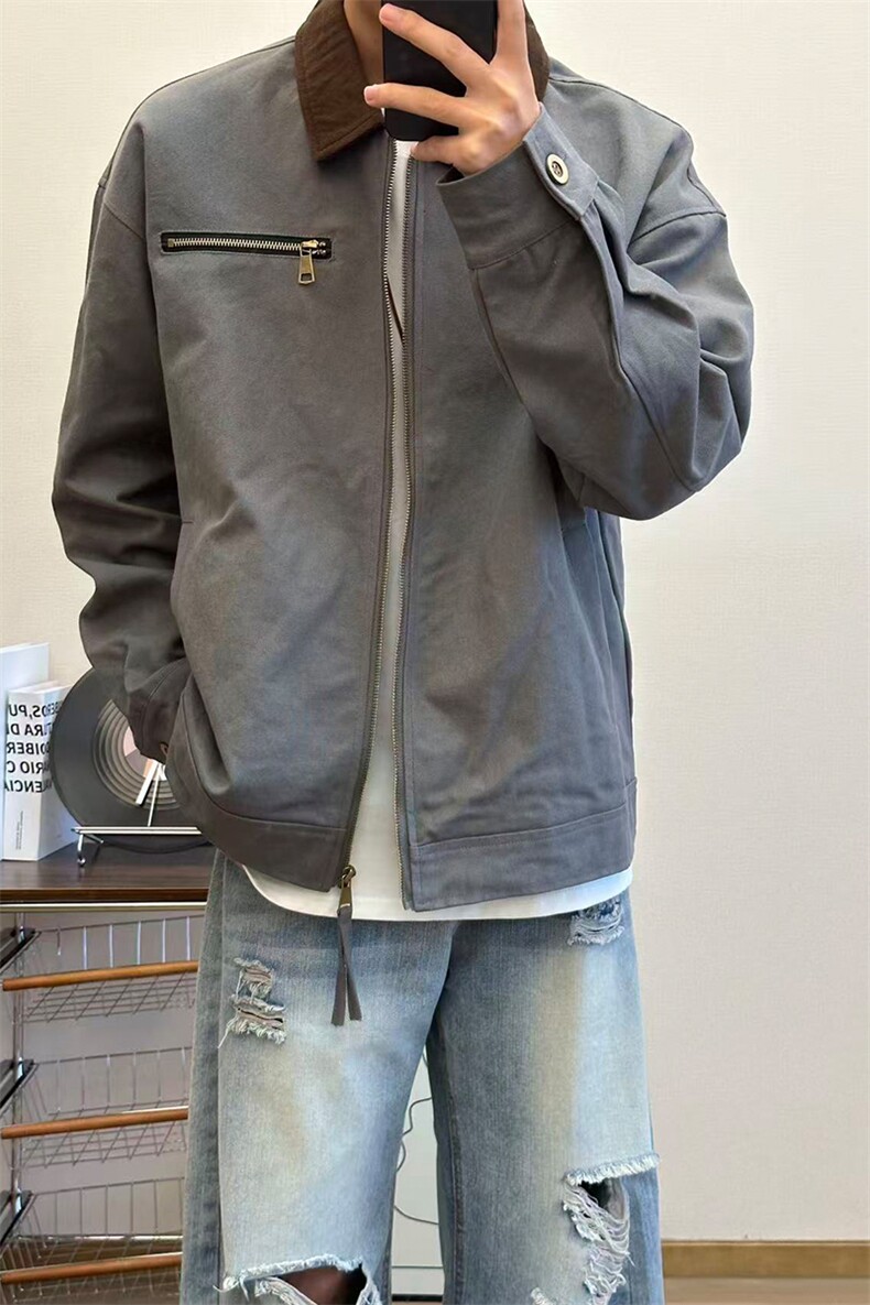 美式翻领短款底特律夹克男女秋季新款vintage复古拼接情侣外套潮,男装夹克,星座301D-2(原星座1004-1）