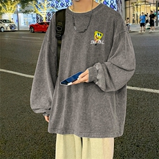 直播品质重磅纯棉美式蜡染水洗做旧潮牌宽松长袖t恤CT307特P38，男装T恤，电商A486
