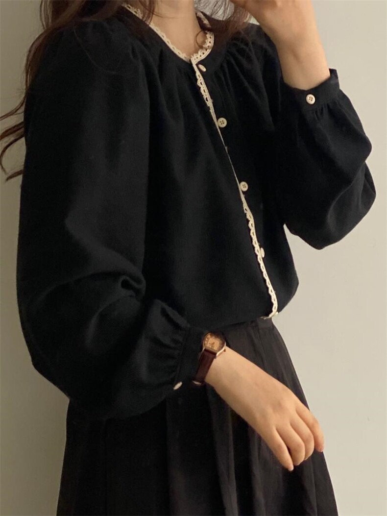 圆领拼蕾丝花边小衫，其它，土布鱼