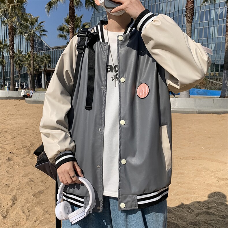 ins港风潮牌复古撞色皮衣飞行员棒球服宽松机车夹克外套W524-P70,男装夹克,星座512-2