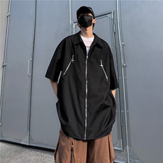 日系五分袖新款衬衫潮流慵懒男方领拉链衬衫J8001P32，男装衬衫，星座1116-2