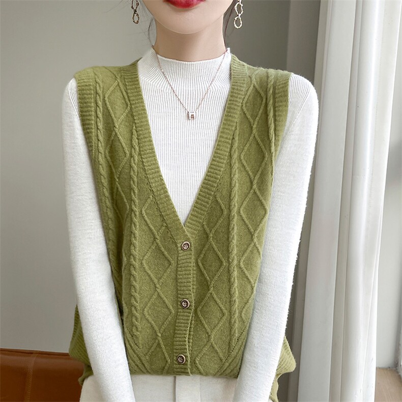 2024年秋季时尚气质百搭简约潮流绞花马甲开衫，女装马甲，赛冬羊绒