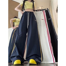 藏青色条纹爵士舞阔腿裤女夏季杠条束脚休闲拖地长裤K6280-P39，男装休闲裤，星座412-3