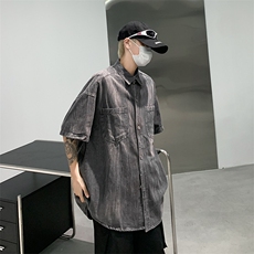 日系新款牛仔短袖复古水洗夏季薄款简约风百搭衬衫，男装衬衫，星座410-6（原星座1304-1）