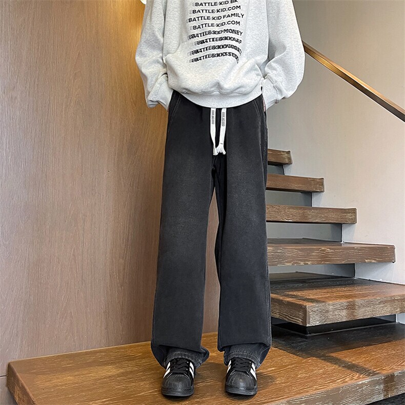 美式高街直筒牛仔裤男款阔腿微喇宽松百搭裤子潮牌KZ007P60加绒70，男装牛仔裤，电商B312