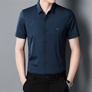 爸爸夏装短袖衬衫2023新款男士衬衣中年人上衣薄款夏季中老年男装，男装衬衫，电商B212（原钱塘6029）