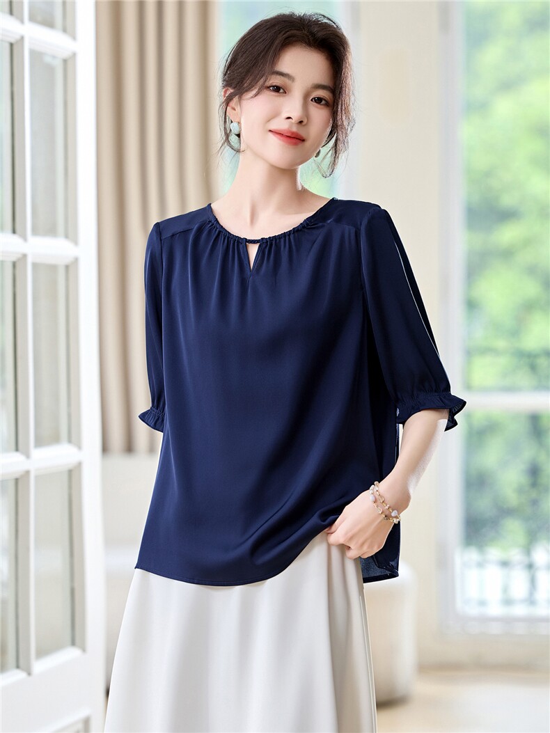 弹力双乔重磅真丝上衣女中袖2025夏装新款时尚气质小衫桑蚕丝衬衫,女装衬衫,阿舍尔精品