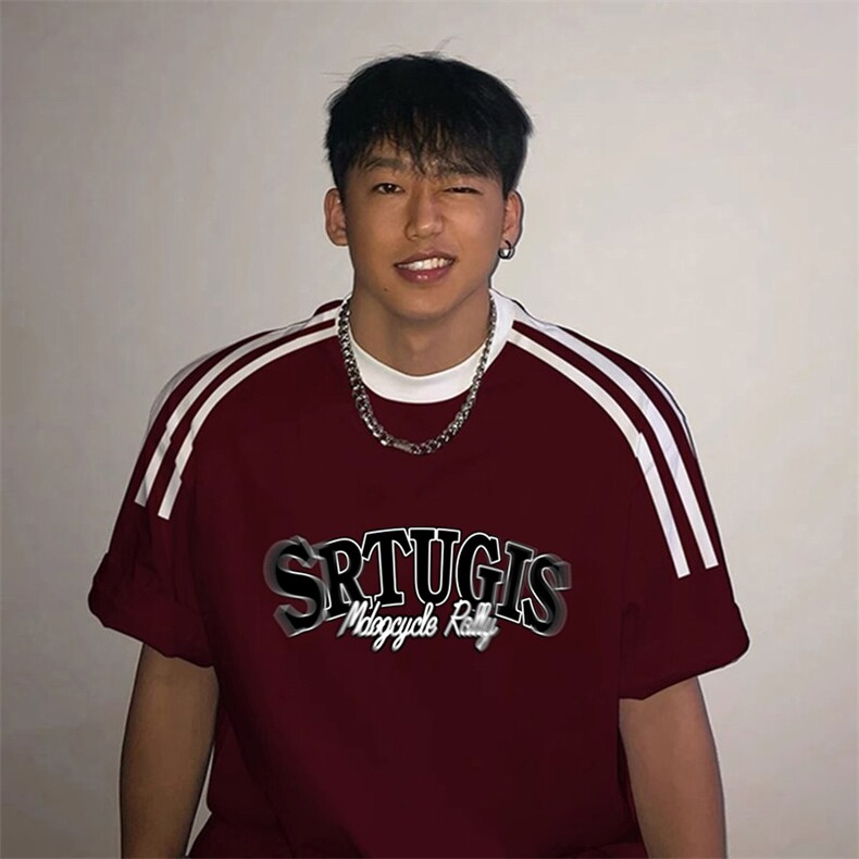 夏季美式高街重磅纯棉三条杠织带撞色男女短袖T恤ZD317-特P30,男装T恤,电商A486