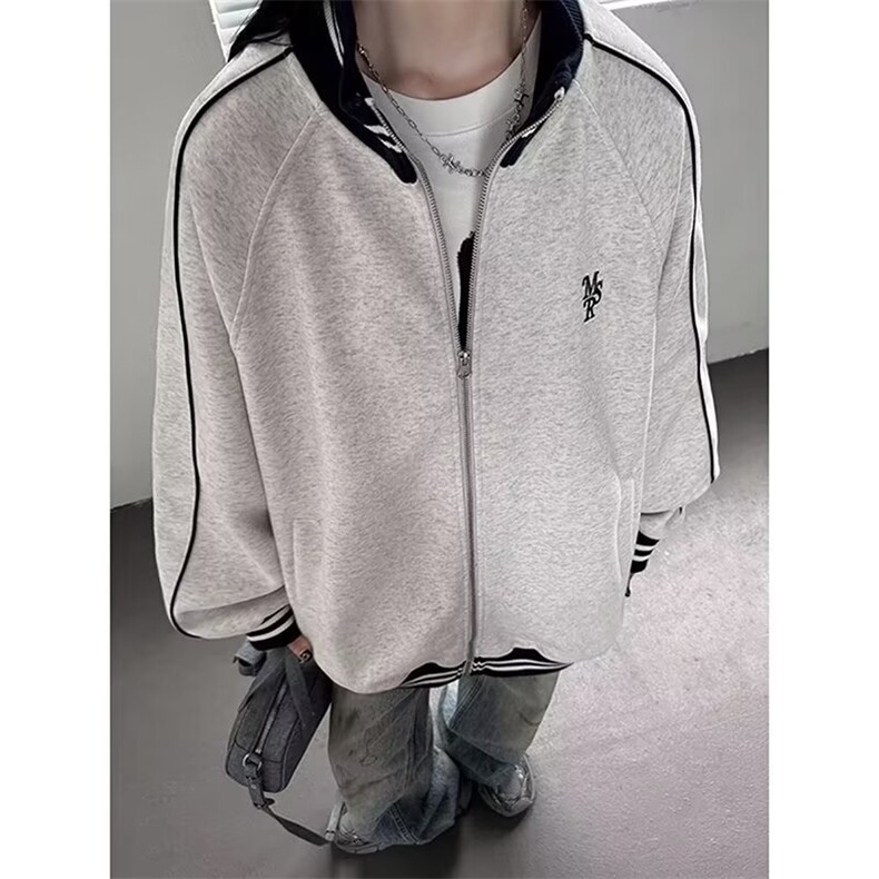 美式立领刺绣棒球服外套男女2024秋冬款休闲宽松慵懒卫衣加绒加厚，男装卫衣，星座506A