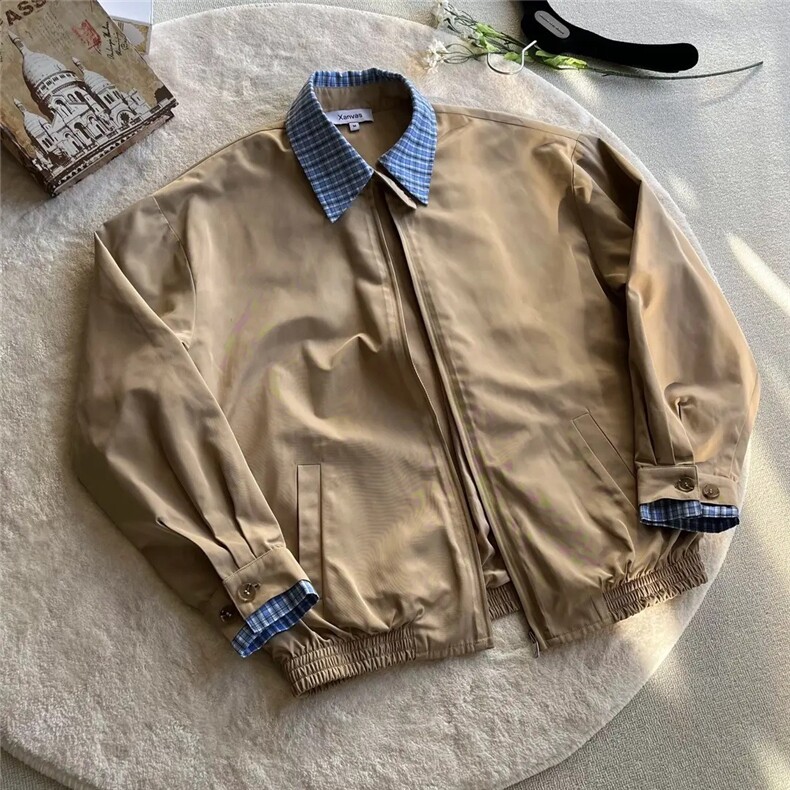 美式复古假两件工装外套男短款巴恩风夹克拼接翻领棒球服XJK902,男装夹克,星座208-5