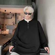 主推慵懒风肌理感小v领长袖T恤提花休闲卫衣宽松情侣上衣T32p38，男装T恤，电商D315