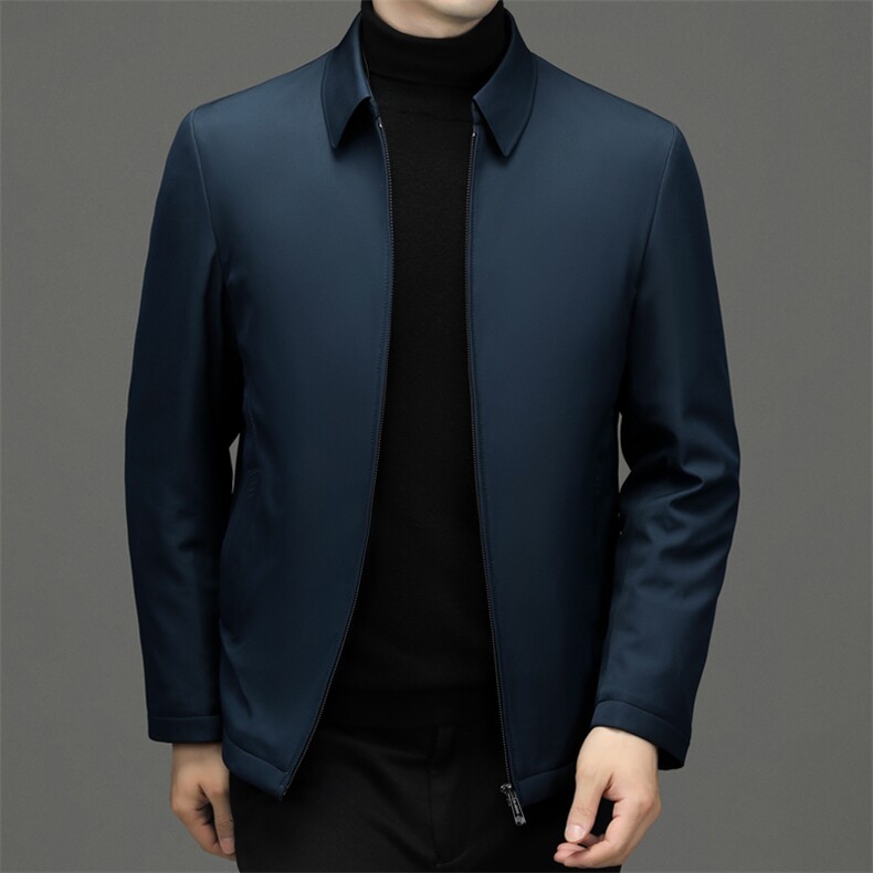 新款翻领纯色羽绒服男中年爸爸装商务休闲冬季厚款保暖白鸭绒外套,男装羽绒服,电商B212（原钱塘6029）