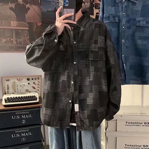春季ins潮流牛仔衬衫男复古长袖衬衣外套青少年痞帅上衣服C60-p55