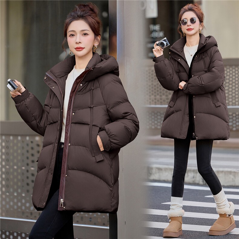 2025新品时尚中长款连帽羽绒服保暖防寒羽绒外套,女装羽绒服,余墨