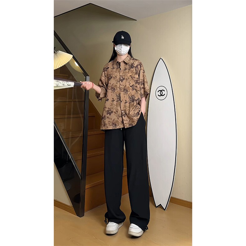 YK86064-P30  100聚酯纤维 冰丝衬衫男夏季薄款夏威夷花衬衣图片