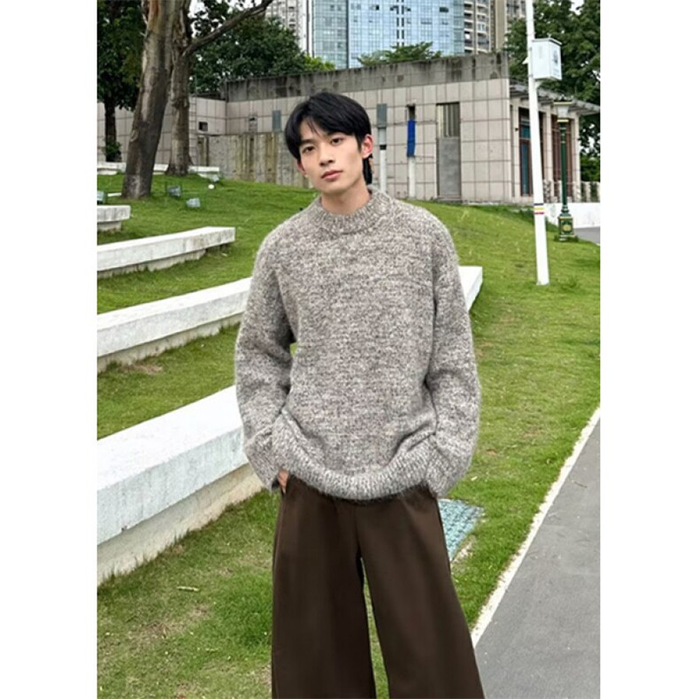 秋冬季新款加厚美式复古时尚提花宽松圆领套头针织毛衣男M68,男装针织衫/毛衣,星座1116A（原606A-3）